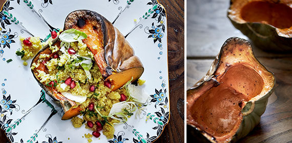 Roasted pumpkin with saffron quinoa salad