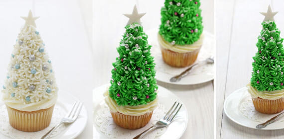 Make these Christmas tree cupcakes