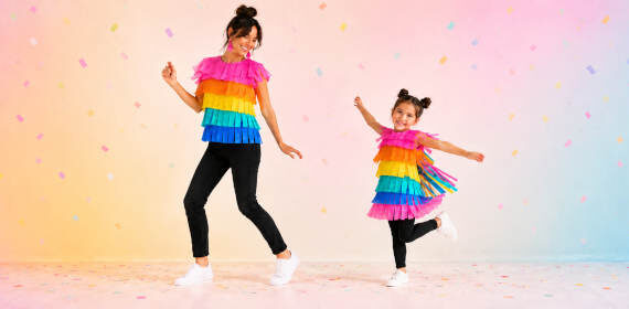 DIY rainbow crepe paper costumes